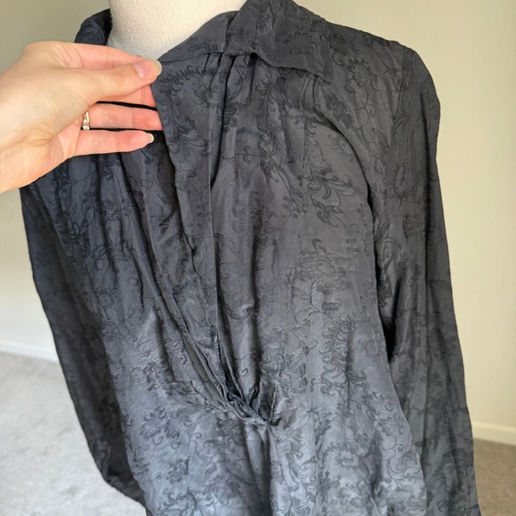 CP‎ Shades Silk Navy Floral Damask Long Sleeve Collared Blouse Top Medium - Picture 4 of 11